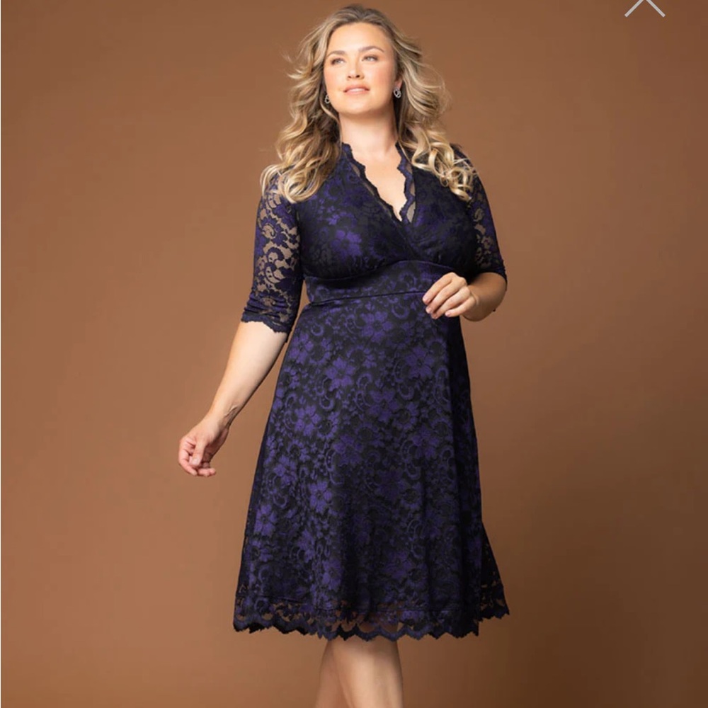 NWT Kiyonna Mon Cheri Lace Cocktail Dress, Violet Noir